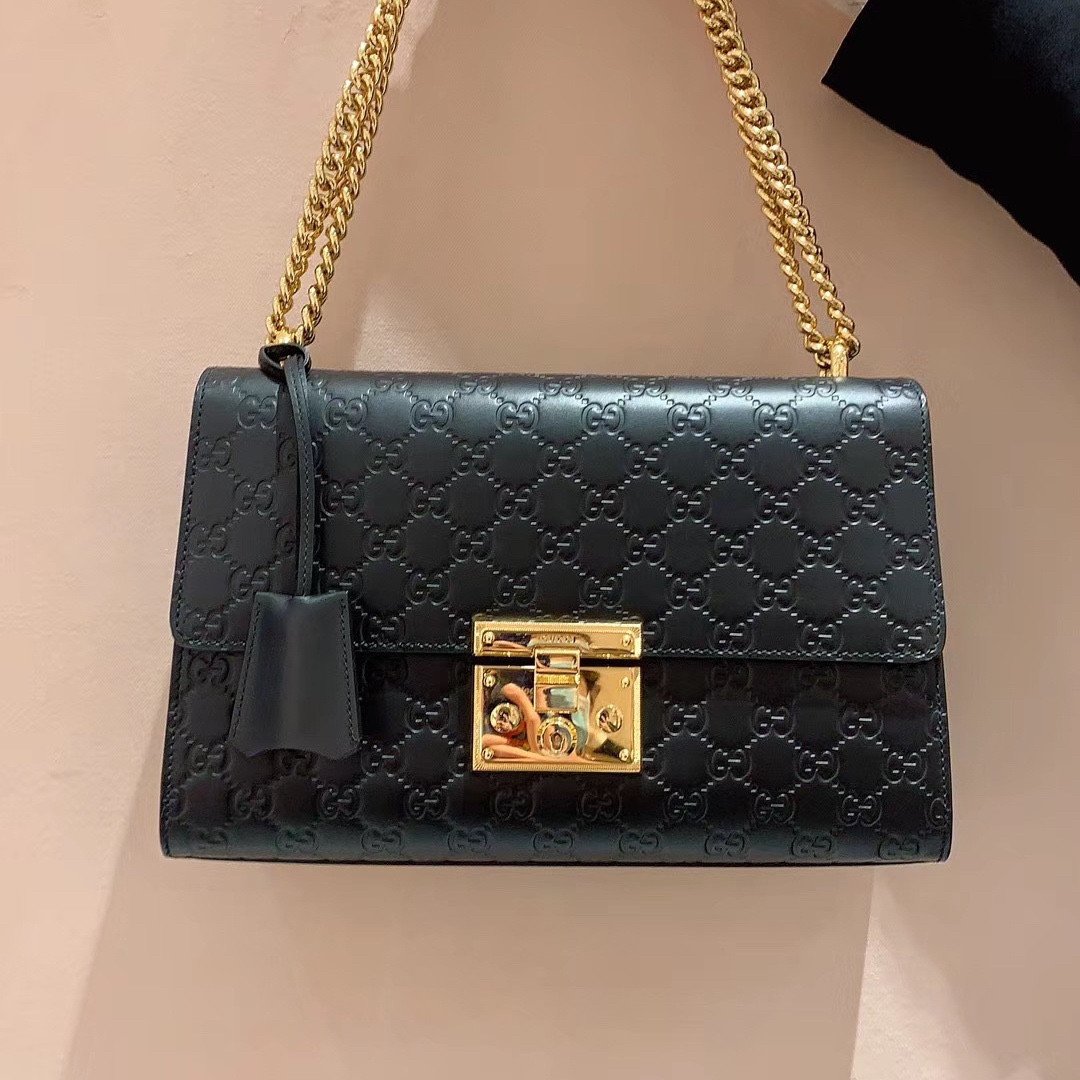 Gucci Padlock Small Signature Leather Shoulder Bag 20cm Black Embossed GG with Gold Hardware 1