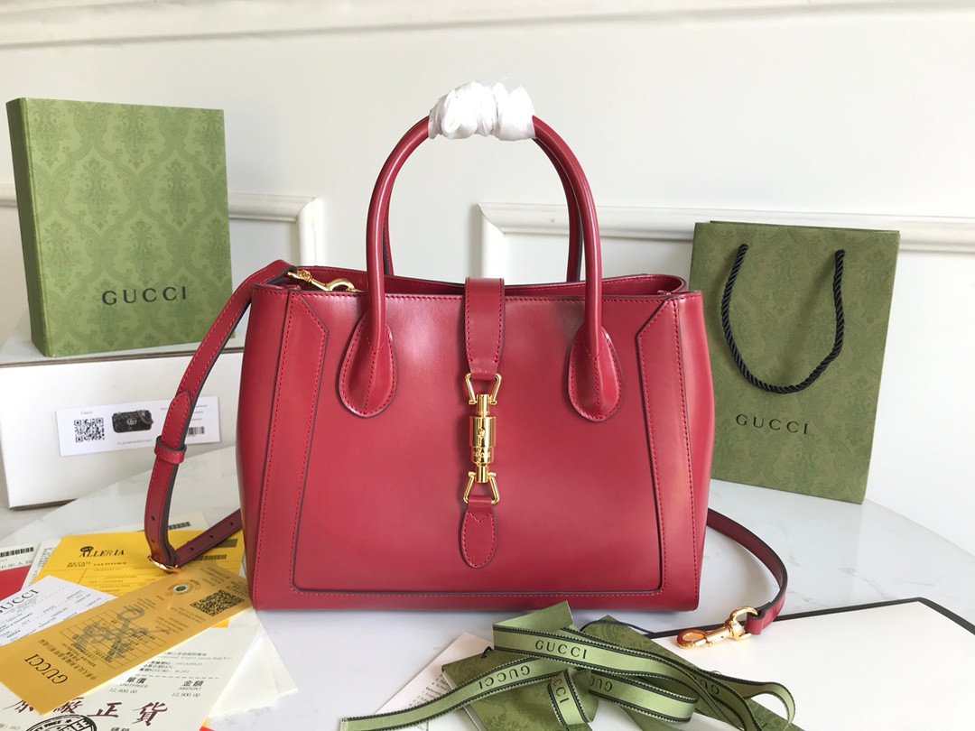 Gucci Jackie 1961 Medium Leather Tote Bag 30cm Signature Piston Closure & Detachable Strap 10