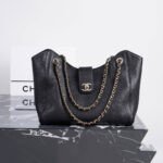 Chanel 26P Collection Caviar Leather Tote Bag with Inner Pouch 33cm Black with Champagne Gold Hardware
