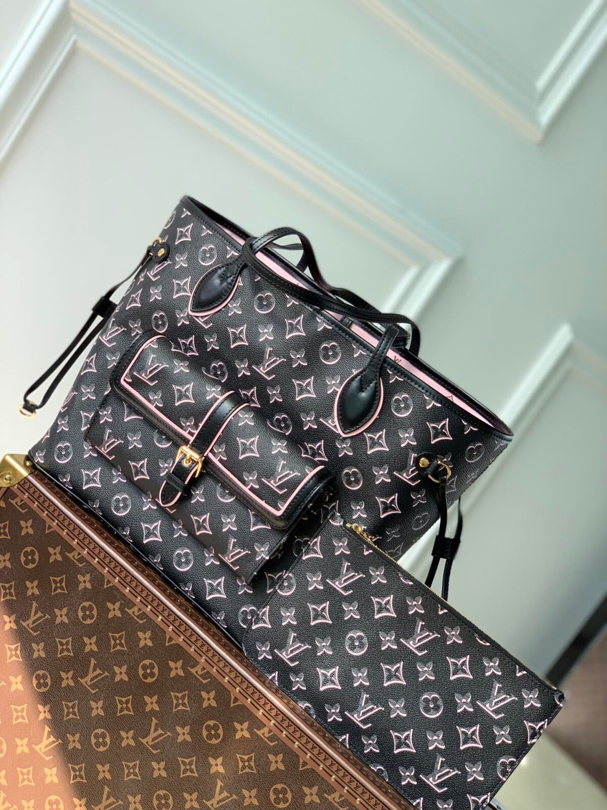 Louis Vuitton Neverfull MM Phantom Shadow Silk-Screen Canvas Tote Bag 31cm 10