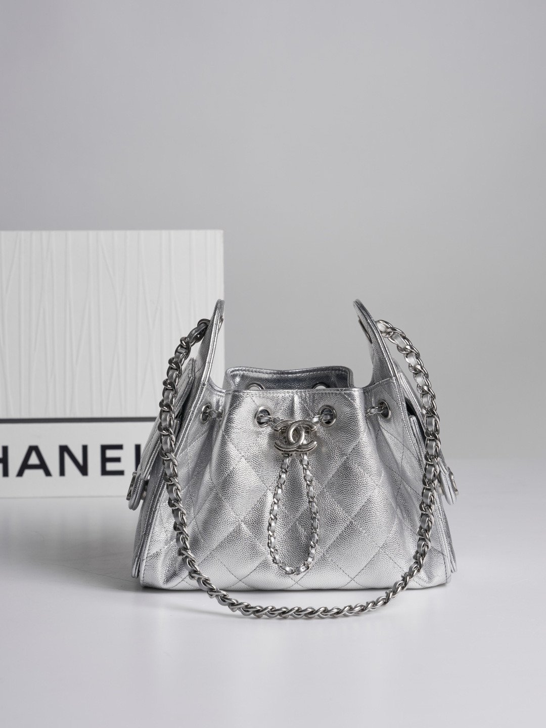 Chanel 26C Collection Size 25 Mini Drawstring Handbag 4 Colors Caviar Leather “Effortless Chic” Bucket Bag 10