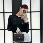 CHANEL White/Black Grained Calfskin Top Handle Mini Flap Bag 18cm with 14K Pale Gold Hardware 10