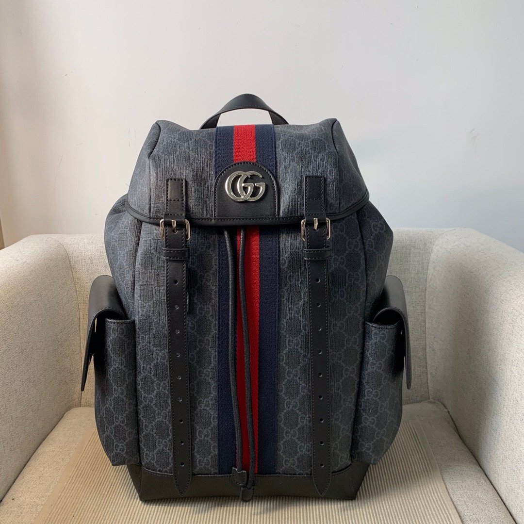 Gucci GG Supreme Canvas Flap Backpack 32.5x42x15.5cm Premium Leather Trim with Signature Web Detail & Side Pockets 10