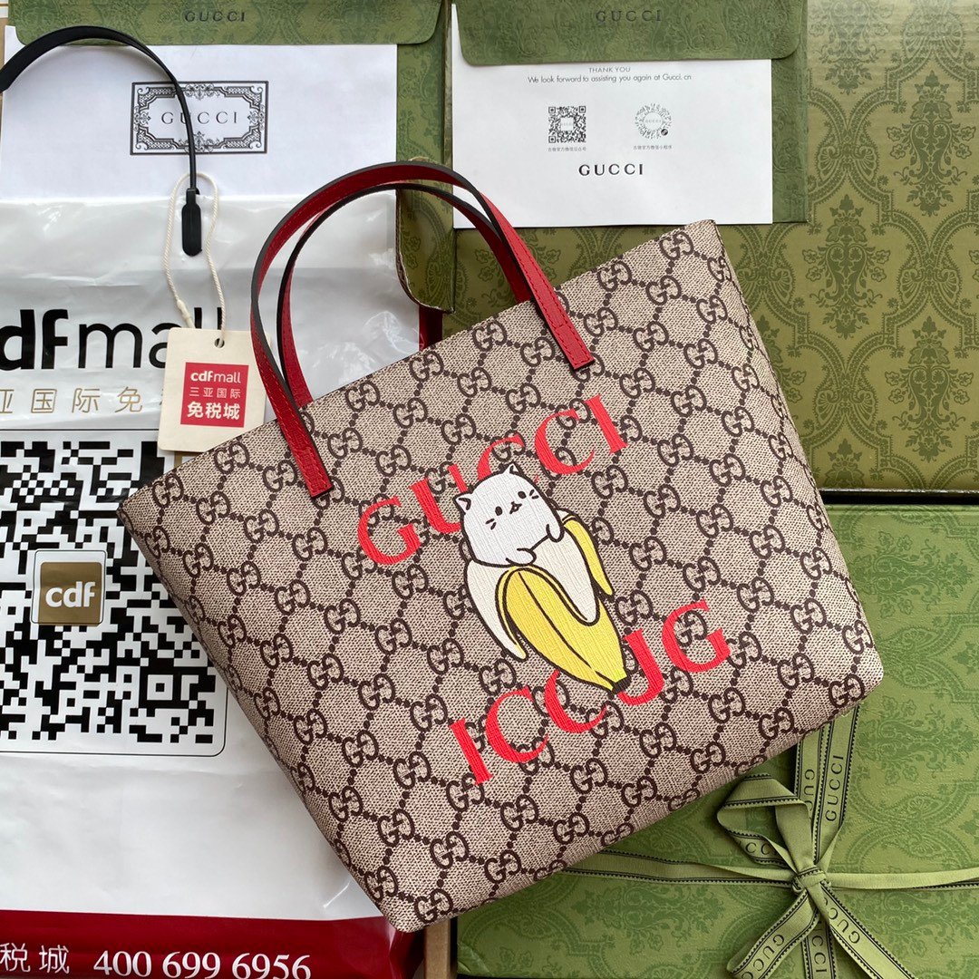 Gucci GG Supreme Mini Tote Bag 5 Types Playful Graphic Prints with Leather Trim 10