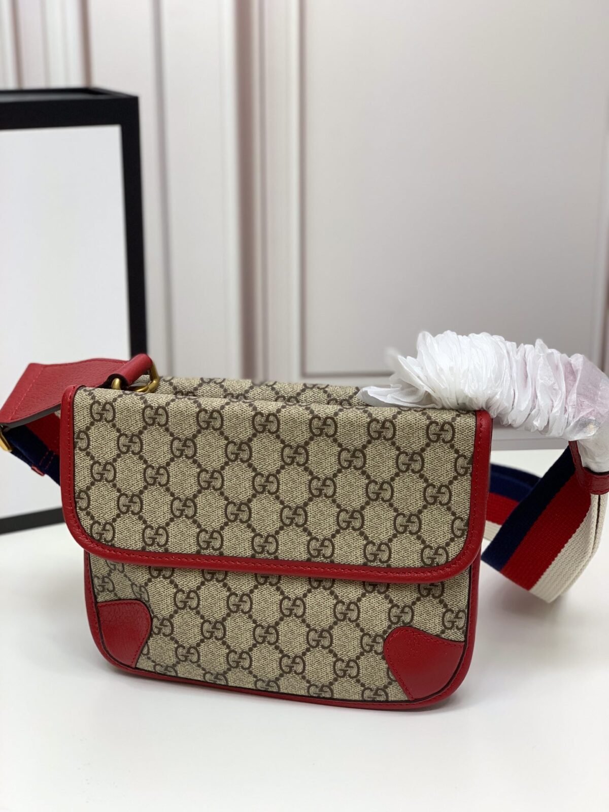 Gucci Neo Vintage GG Supreme Mini Messenger Bag 20cm Unisex Crossbody with Tiger Head Detail 13