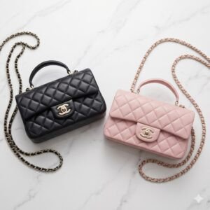 Chanel Iconic Quilted Top Handle Flap Bag 20cm Genuine Italian Grade 1 Lambskin with Impeccable 14k Pale Gold Hardware