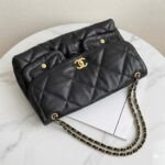 CHANEL 25K Large Quilted Flap Hobo Bag 45cm Black Goatskin Leather with Gold Hardware