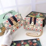 Gucci Sylvie Mini Chain Bag 2 Sizes Valentine's Day Limited Edition Ivory Leather with Heart Print