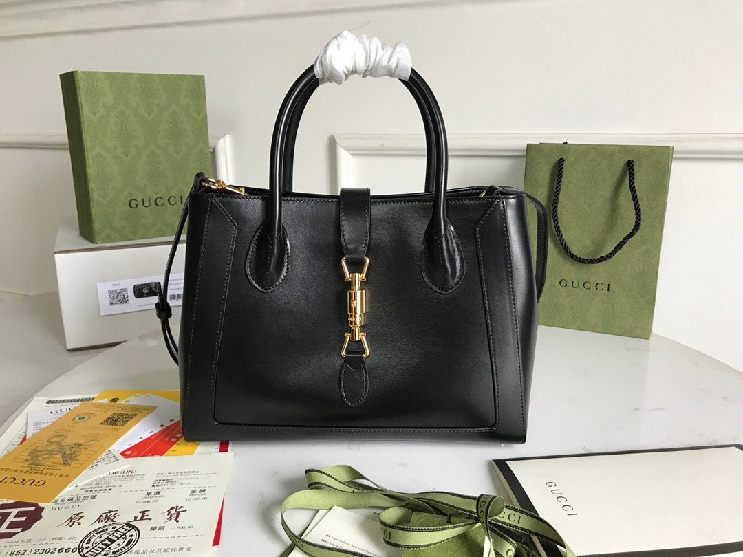 Gucci Jackie 1961 Medium Leather Tote Bag 30cm Signature Piston Closure & Detachable Strap 19