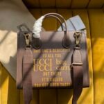Gucci 100 Centennial Medium Tote Bag 31cm Brown Leather with Logo & Quote Print 2
