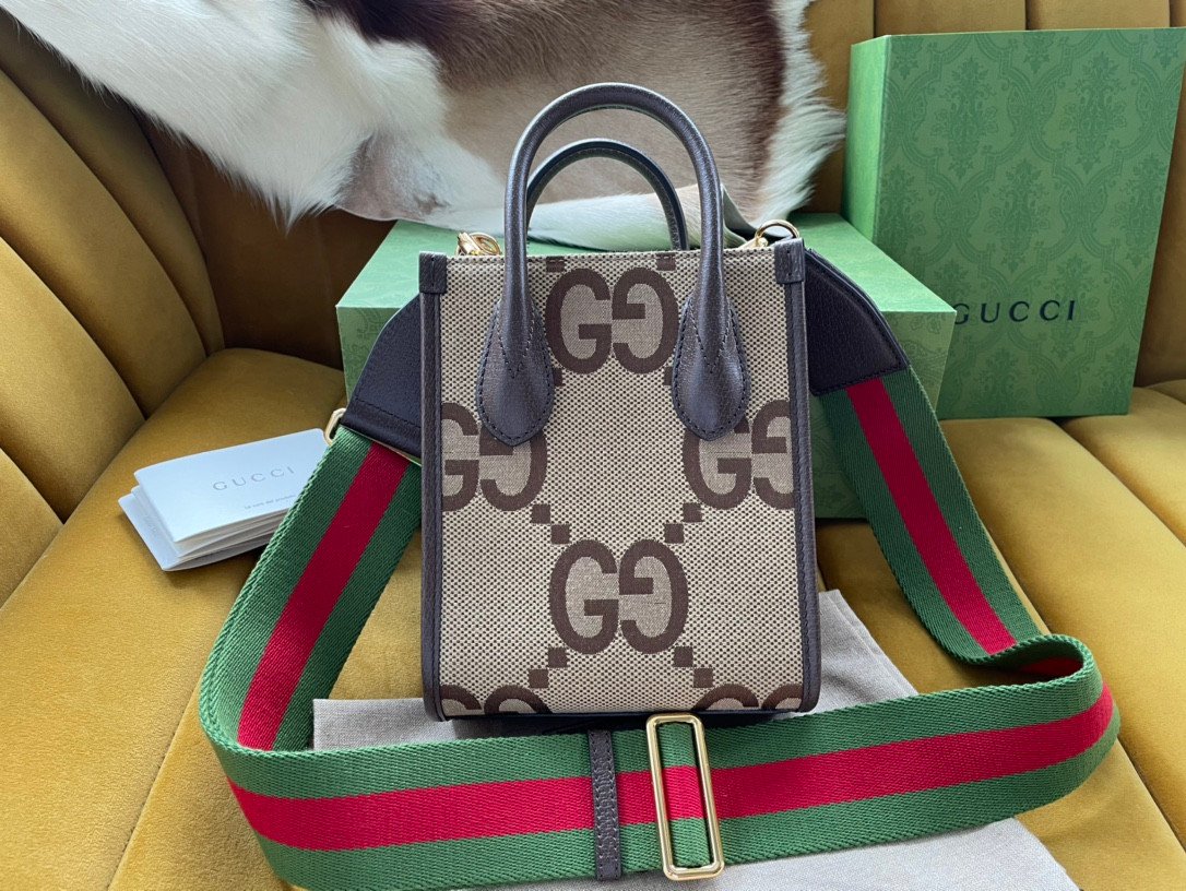 Gucci Retro Mini Tote Bag 16 Jumbo GG Canvas with Web Strap 2
