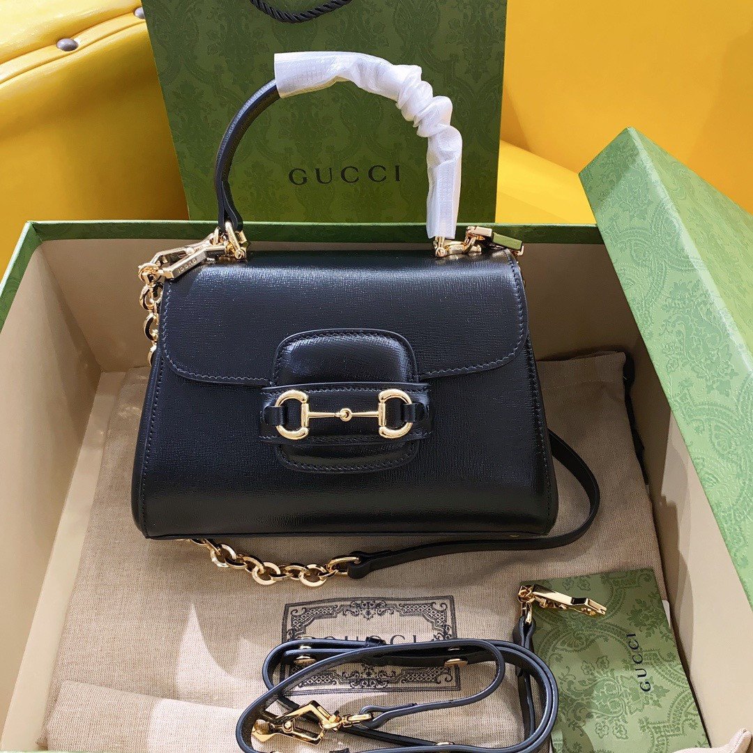 Gucci Horsebit 1955 Top Handle Bag 22cm Black Leather Dual Strap Edition 2