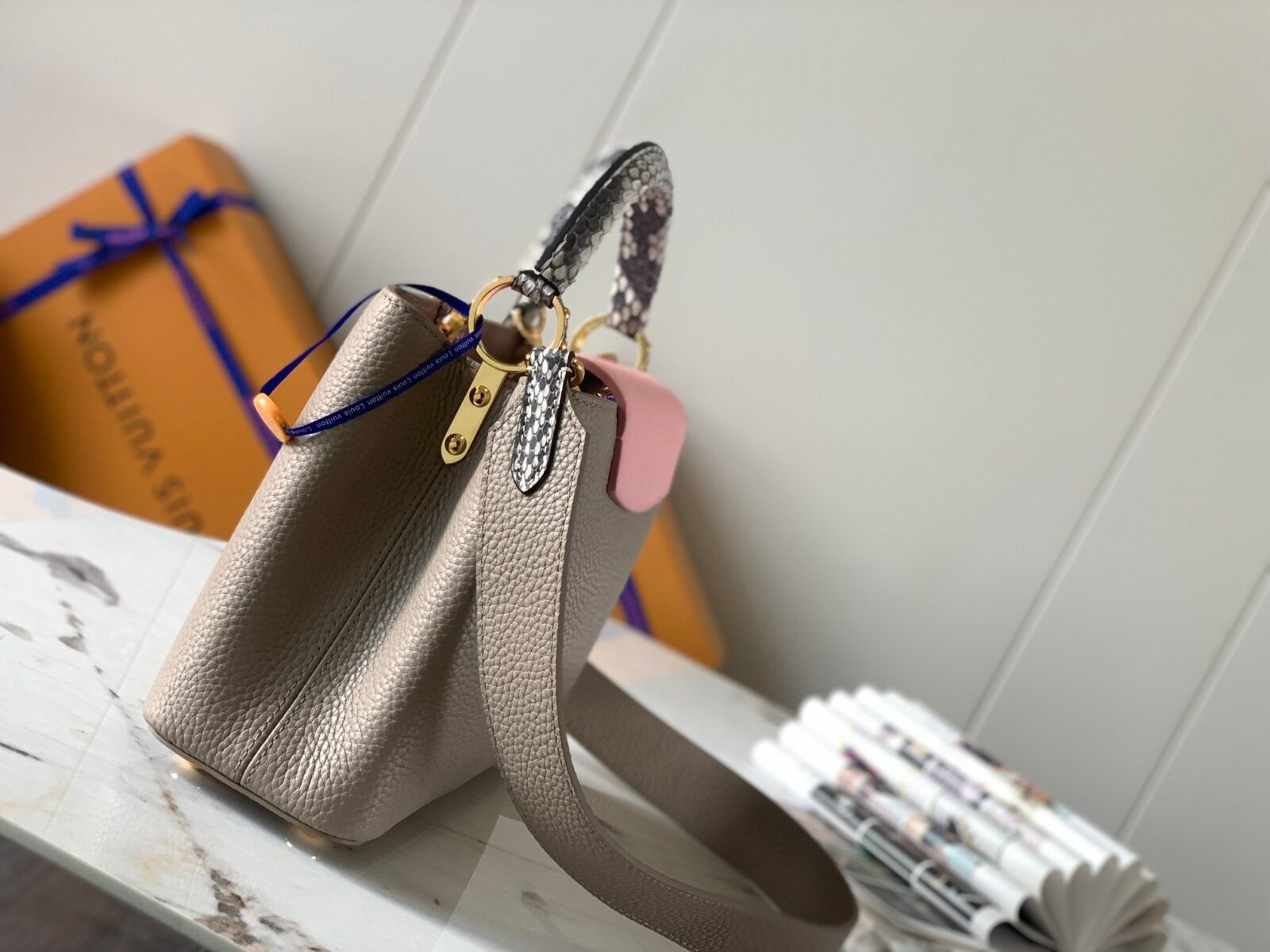 Louis Vuitton Capucines BB 27cm Handle Bag Elephant Grey Taurillon Leather with Exotic Python Details 2