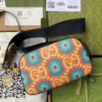 Gucci 100th Anniversary Kaleidoscope Print Messenger Bag Dark Blue Leather Trim 2