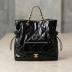 Chanel Quilted Lambskin Drawstring Large Tote Bag with Vintage 24k Gold Hardware 34x36x12cm
