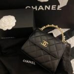 Chanel Black Quilted Lambskin Mini Flap Bag 15cm with Pearl Handle & Vintage Hardware 24
