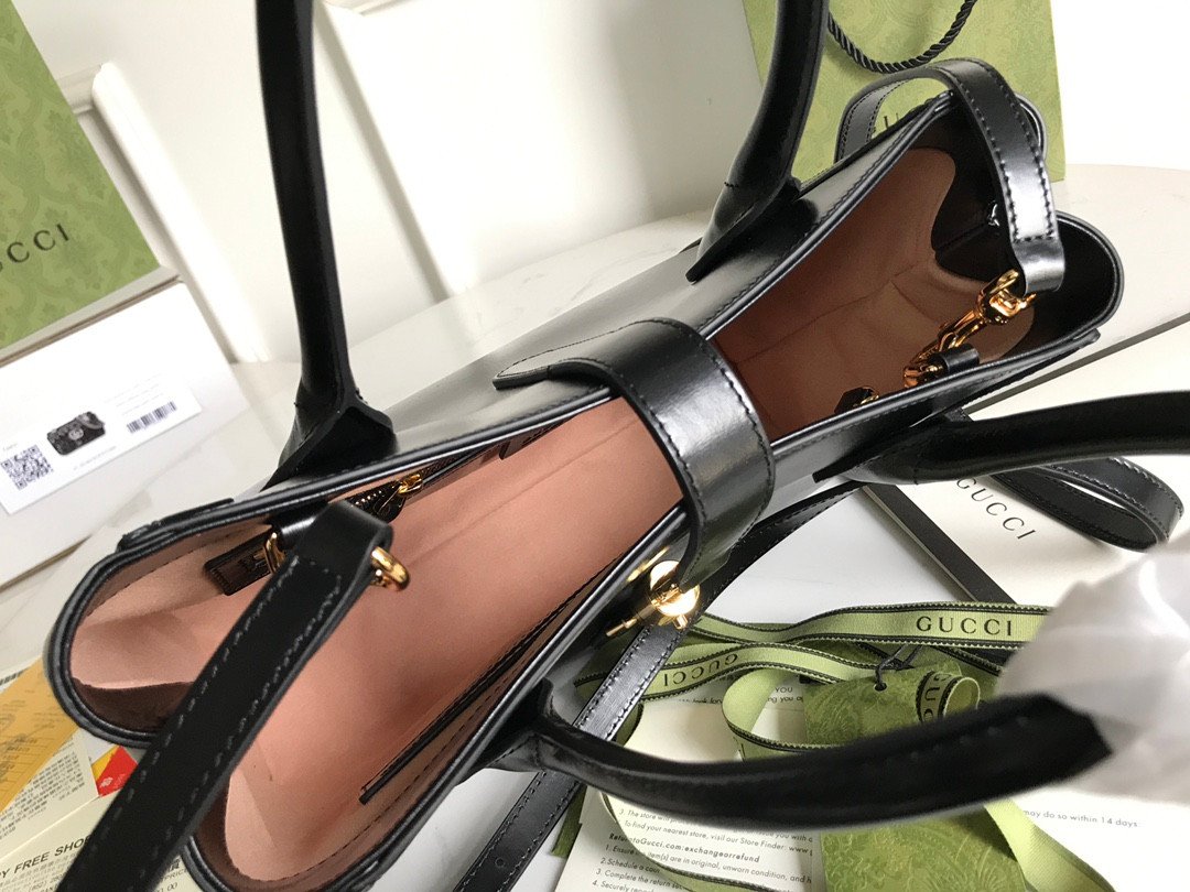 Gucci Jackie 1961 Medium Leather Tote Bag 30cm Signature Piston Closure & Detachable Strap 25