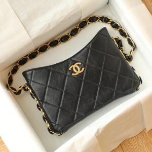 Chanel 24K Collection Black Quilted Lambskin Underarm Hobo Bag 24cm Exquisite 18K Gold Plated Hardware