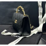 Chanel Black Quilted Lambskin Mini Flap Bag 15cm with Pearl Handle & Vintage Hardware 27
