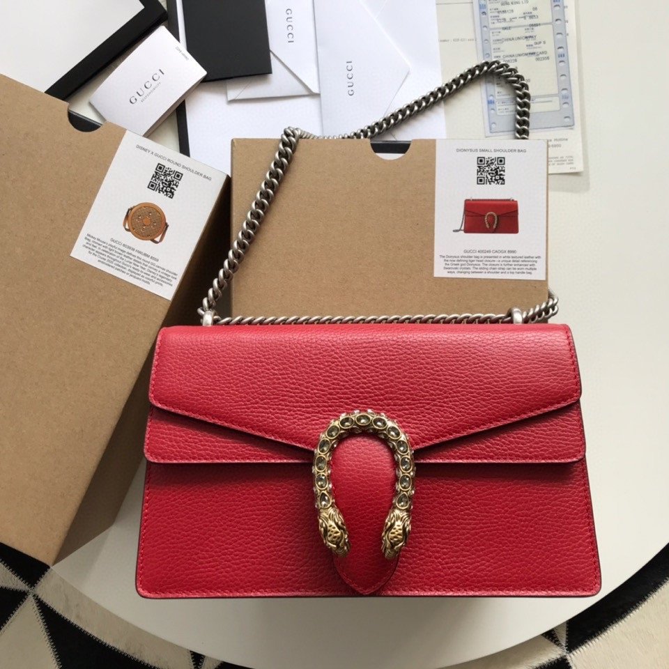 Gucci Dionysus Small Textured Leather Shoulder Bag 28cm Tiger Head Spur & Swarovski Crystals 28