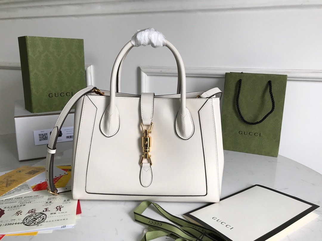 Gucci Jackie 1961 Medium Leather Tote Bag 30cm Signature Piston Closure & Detachable Strap 28