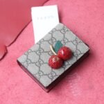 Gucci Cherry Small Card Case Wallet 11cm GG Supreme Canvas with 3D Crystal Cherry Applique