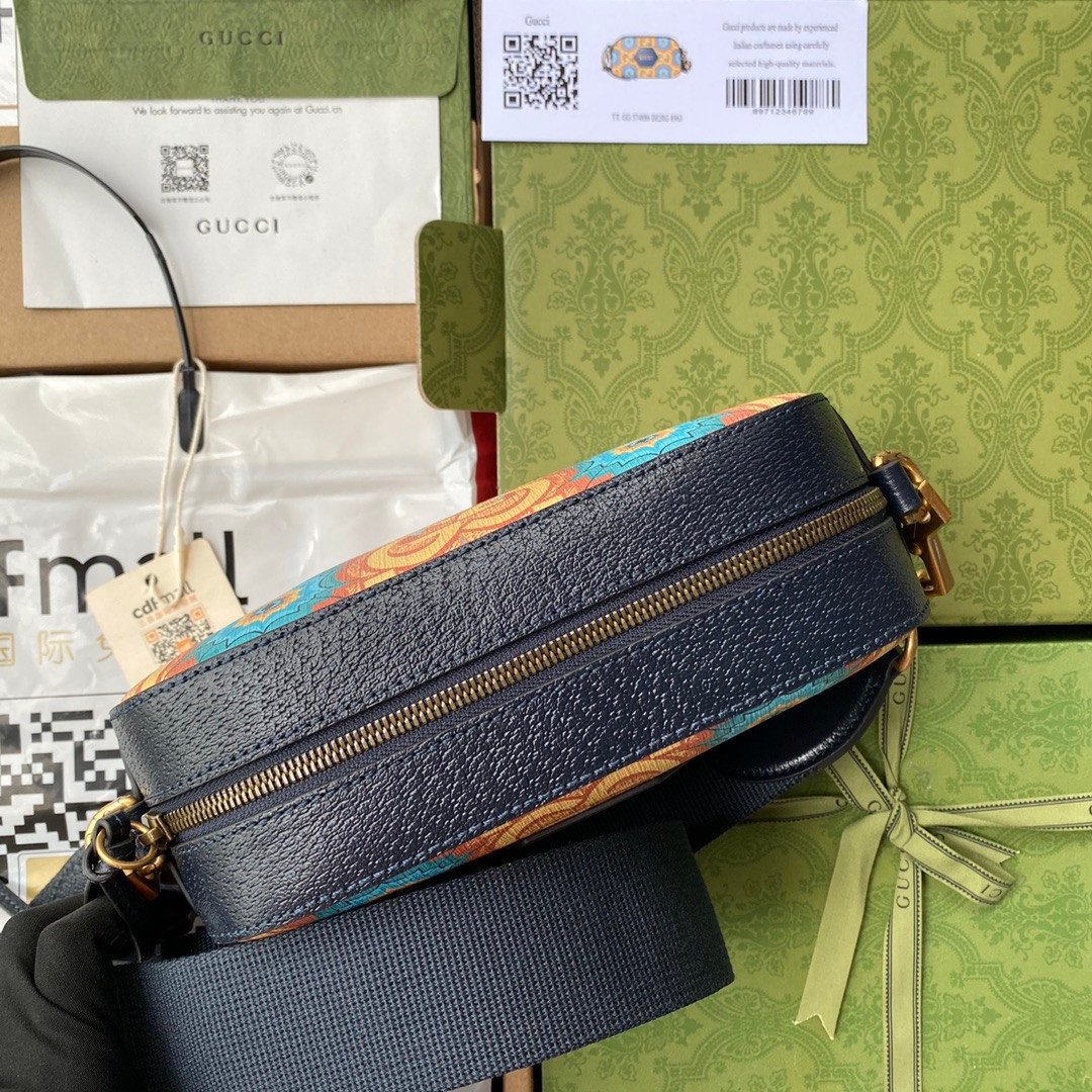 Gucci 100th Anniversary Kaleidoscope Print Messenger Bag Dark Blue Leather Trim 3