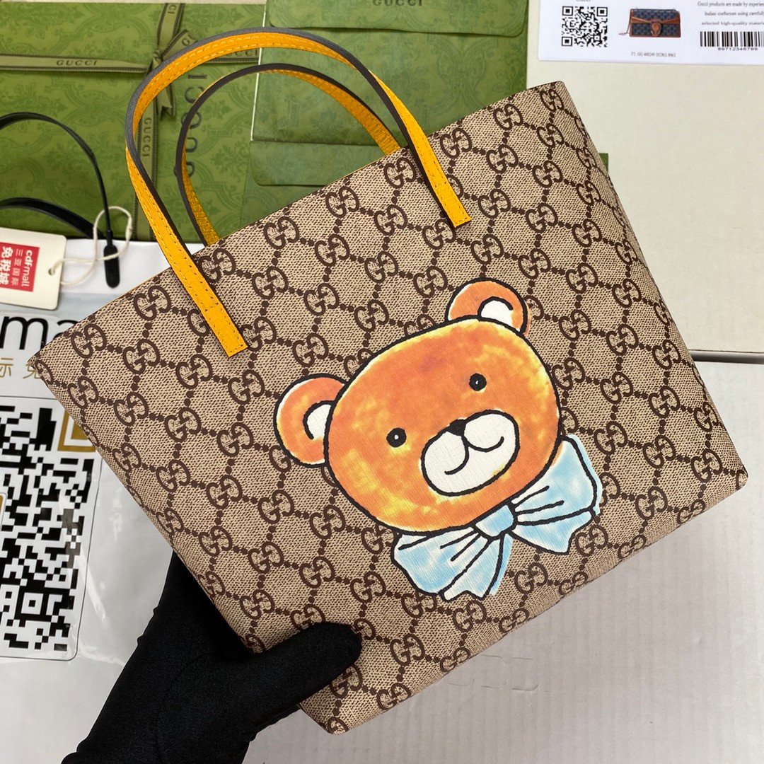 Gucci GG Supreme Mini Tote Bag 5 Types Playful Graphic Prints with Leather Trim 3