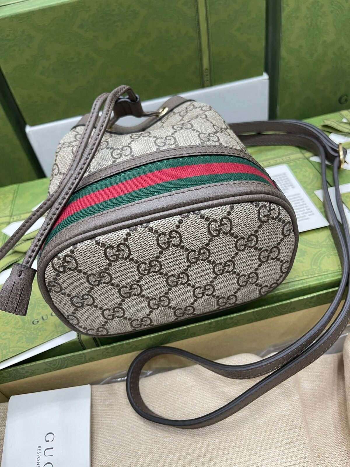 Gucci Ophidia Mini Bucket Bag GG Supreme Canvas with Signature Web Stripe 3