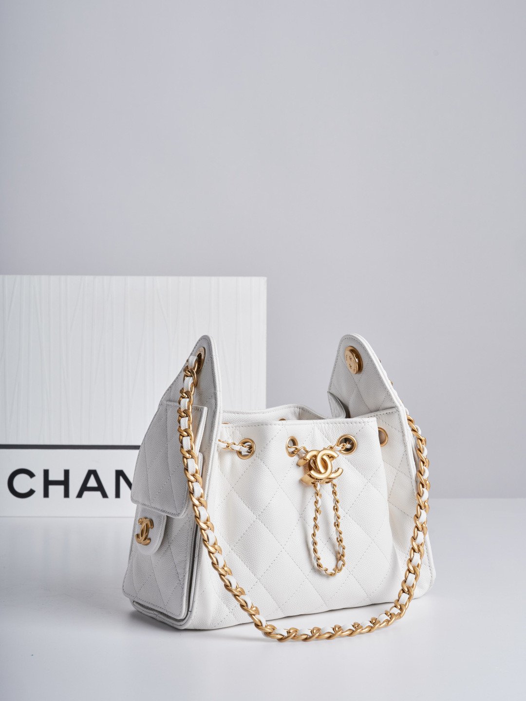 Chanel 26C Collection Size 25 Mini Drawstring Handbag 4 Colors Caviar Leather “Effortless Chic” Bucket Bag 32