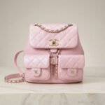 Chanel Light Pink Quilted Leather Mini Backpack with Front Pockets & Gold Hardware 17.5x16.5x10cm