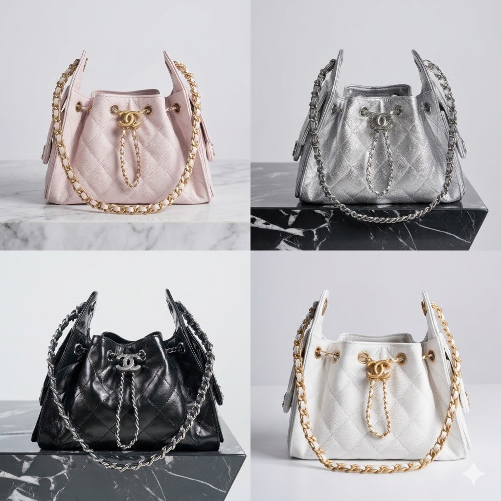 Chanel 26C Collection Size 25 Mini Drawstring Handbag 4 Colors Caviar Leather “Effortless Chic” Bucket Bag 37