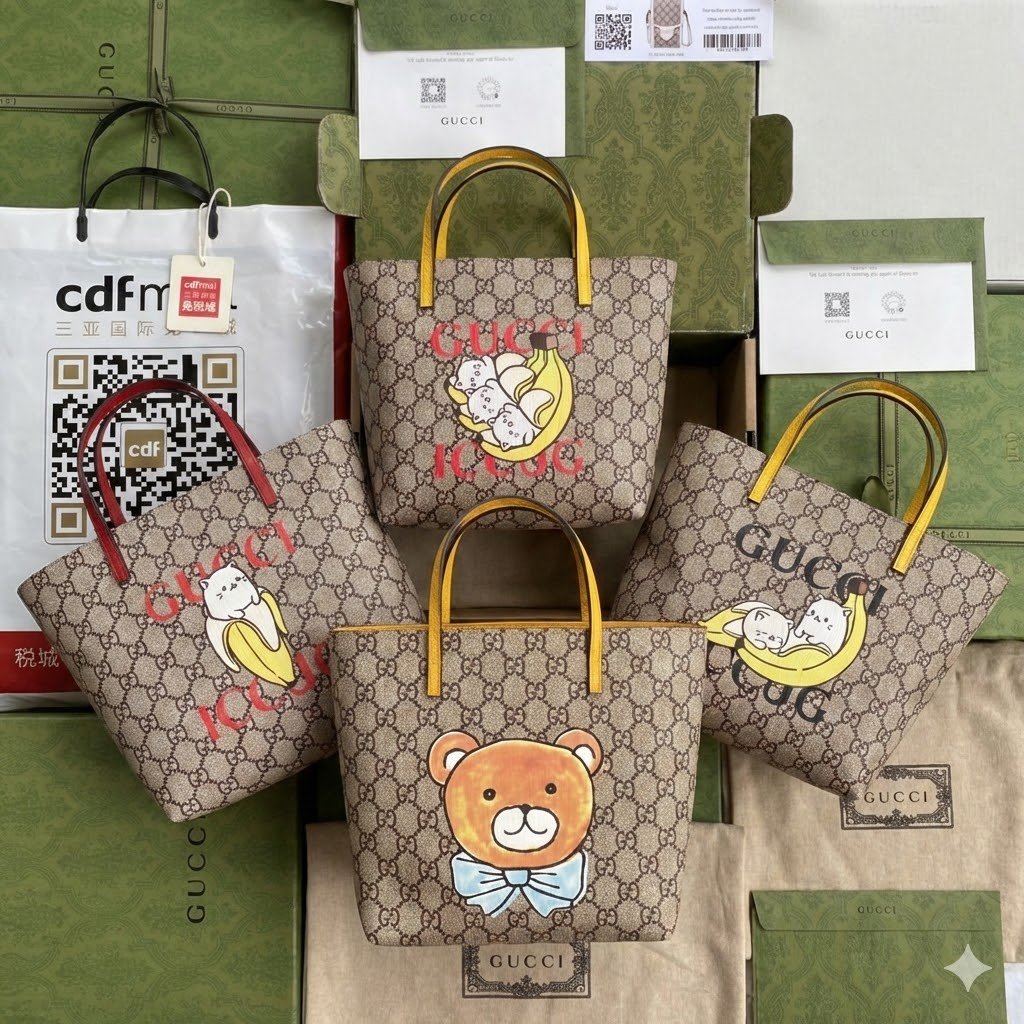 Gucci GG Supreme Mini Tote Bag 5 Types Playful Graphic Prints with Leather Trim 46