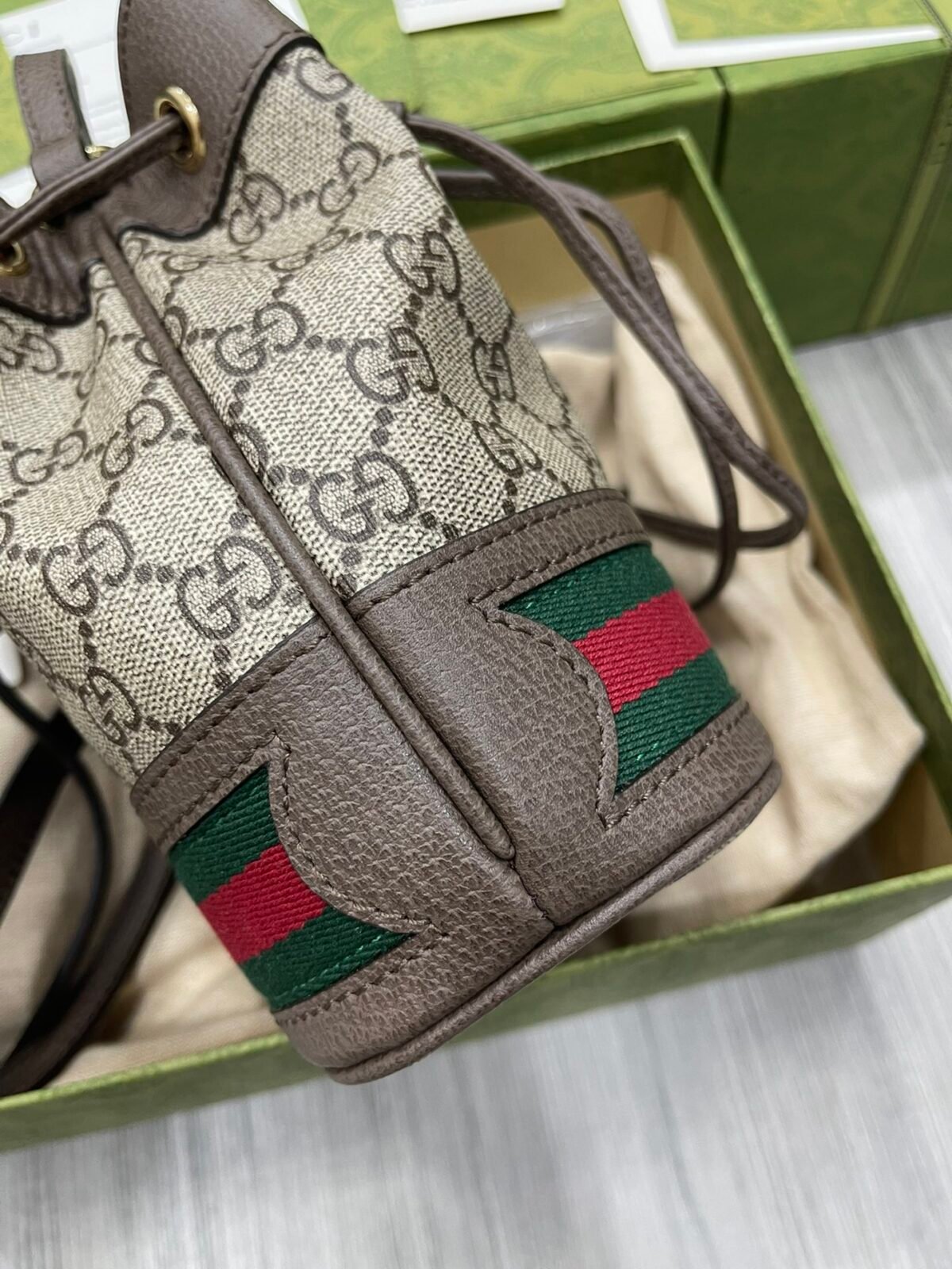 Gucci Ophidia Mini Bucket Bag GG Supreme Canvas with Signature Web Stripe 5