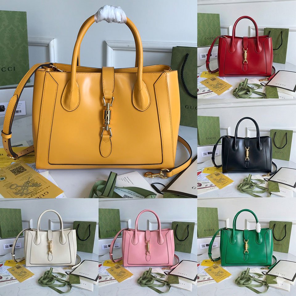 Gucci Jackie 1961 Medium Leather Tote Bag 30cm Signature Piston Closure & Detachable Strap 55