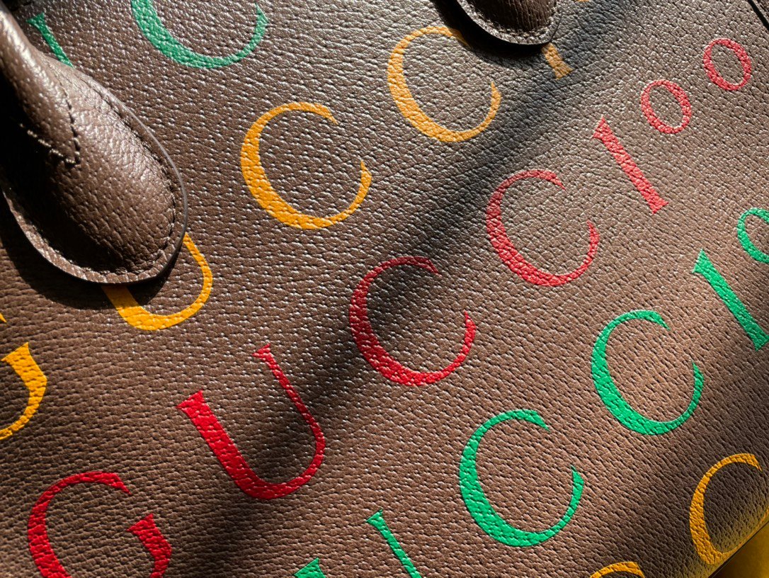 Gucci 100 Centennial Medium Tote Bag 31cm Brown Leather with Logo & Quote Print 6