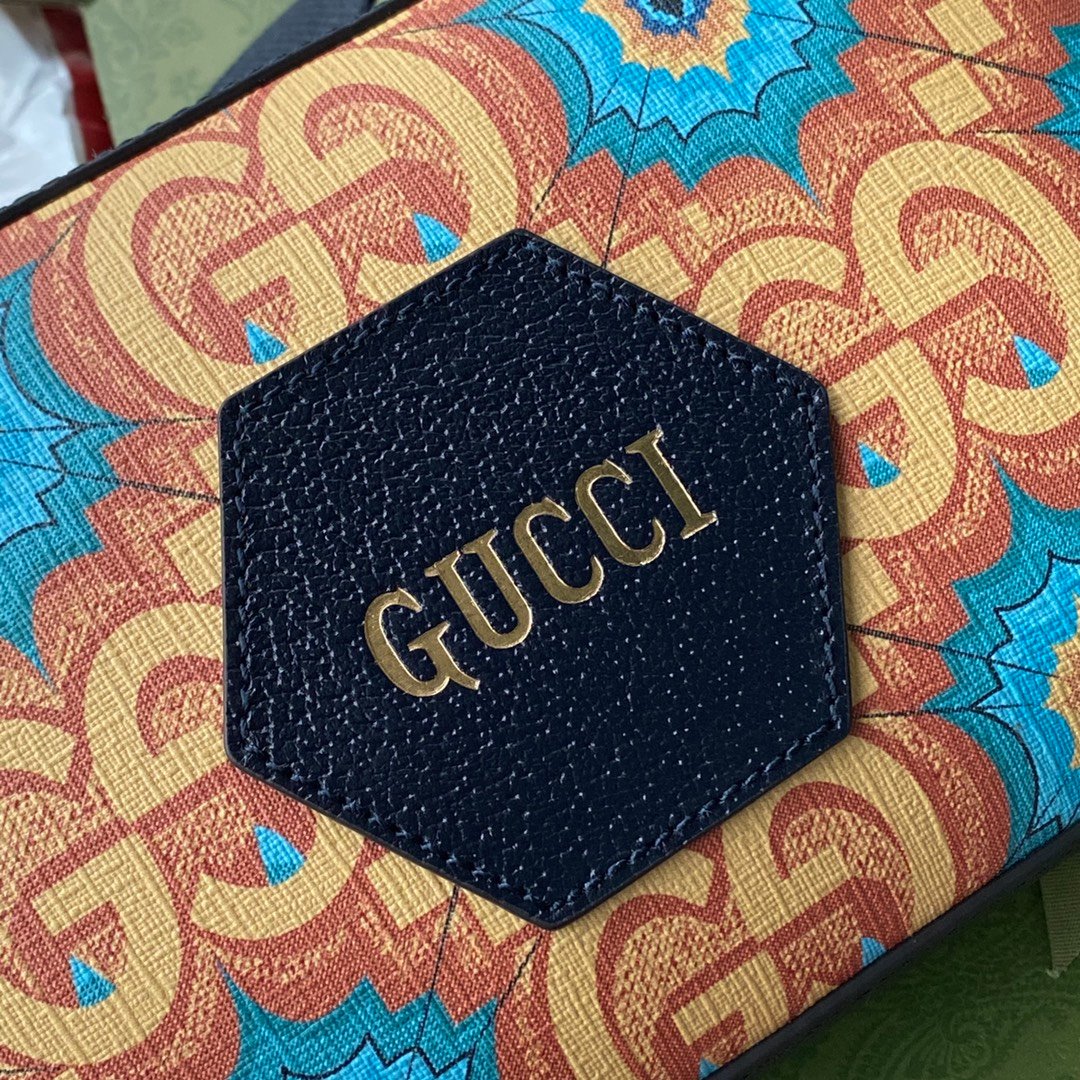 Gucci 100th Anniversary Kaleidoscope Print Messenger Bag Dark Blue Leather Trim 6