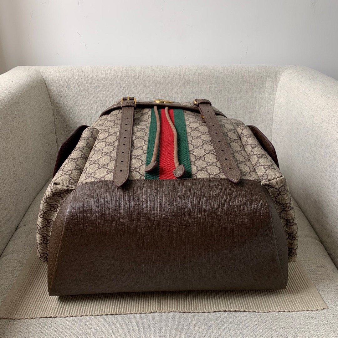 Gucci GG Supreme Canvas Flap Backpack 32.5x42x15.5cm Premium Leather Trim with Signature Web Detail & Side Pockets 6