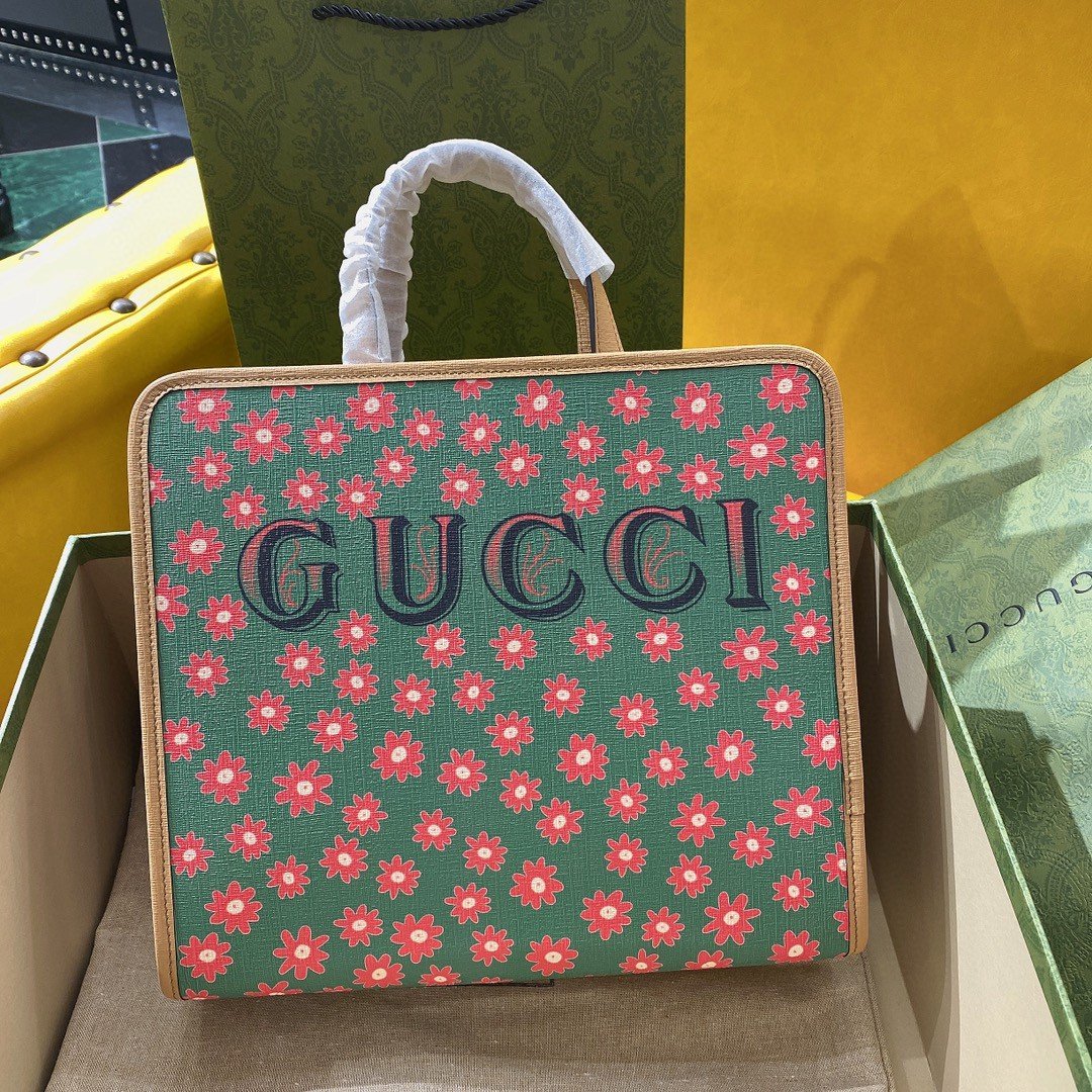 Gucci Children’s Cat Tote Bag 28cm Louis Wain Inspired Floral Supreme Canvas with Brown Trim 6