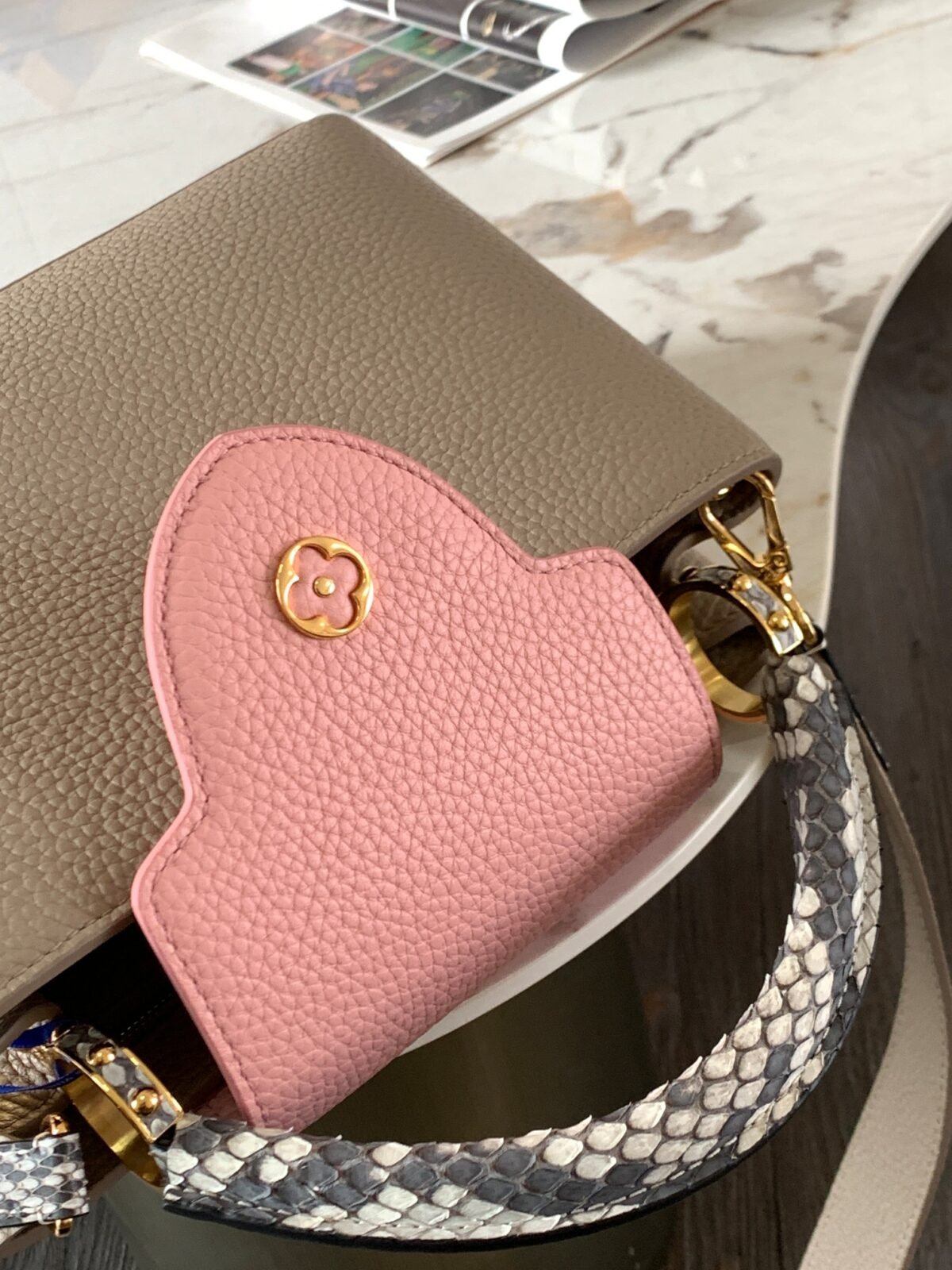 Louis Vuitton Capucines BB 27cm Handle Bag Elephant Grey Taurillon Leather with Exotic Python Details 7