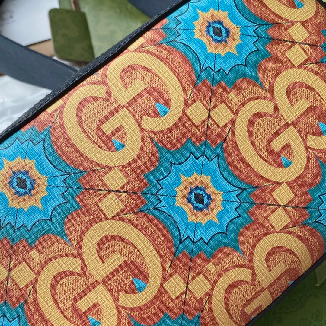 Gucci 100th Anniversary Kaleidoscope Print Messenger Bag Dark Blue Leather Trim 7