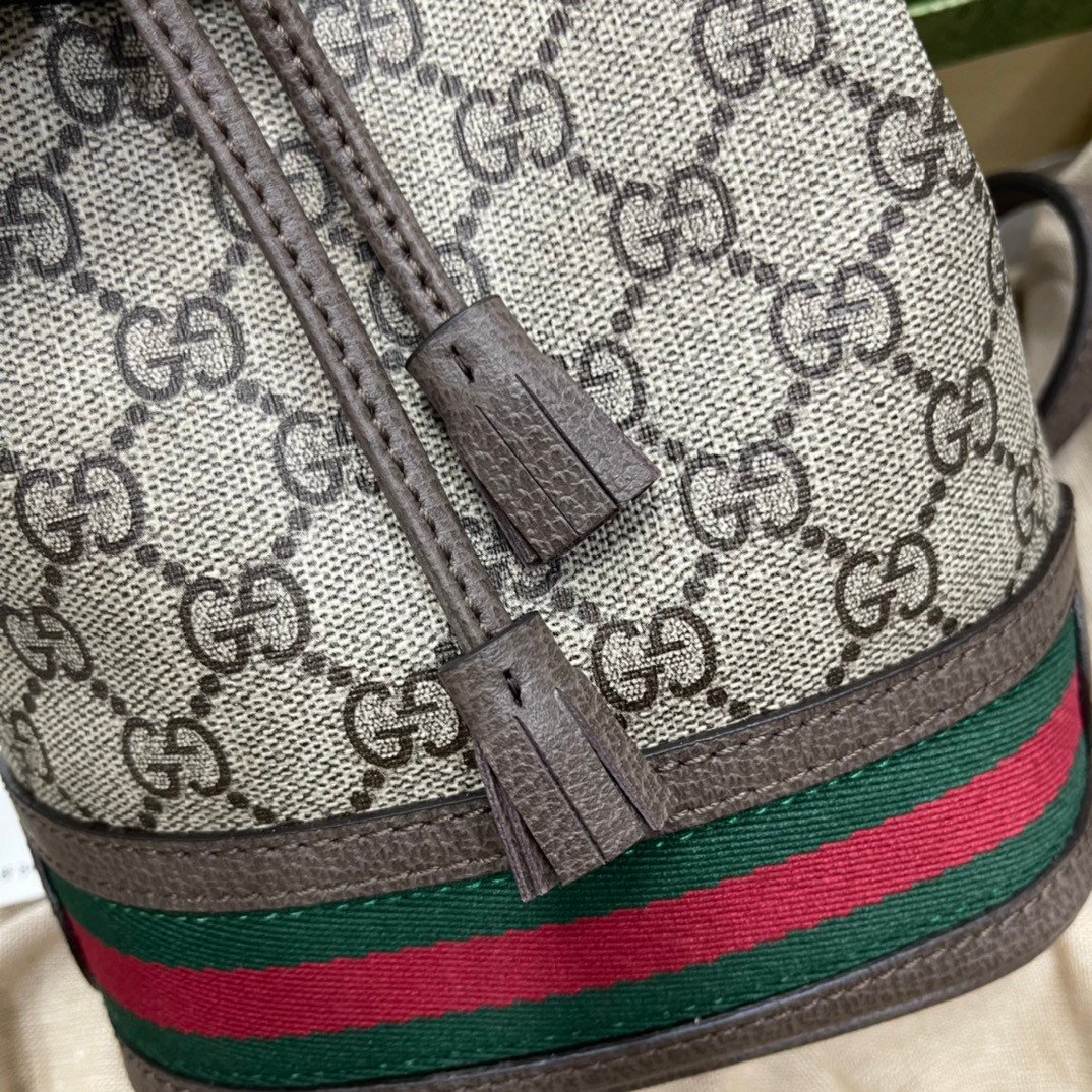 Gucci Ophidia Mini Bucket Bag GG Supreme Canvas with Signature Web Stripe 7