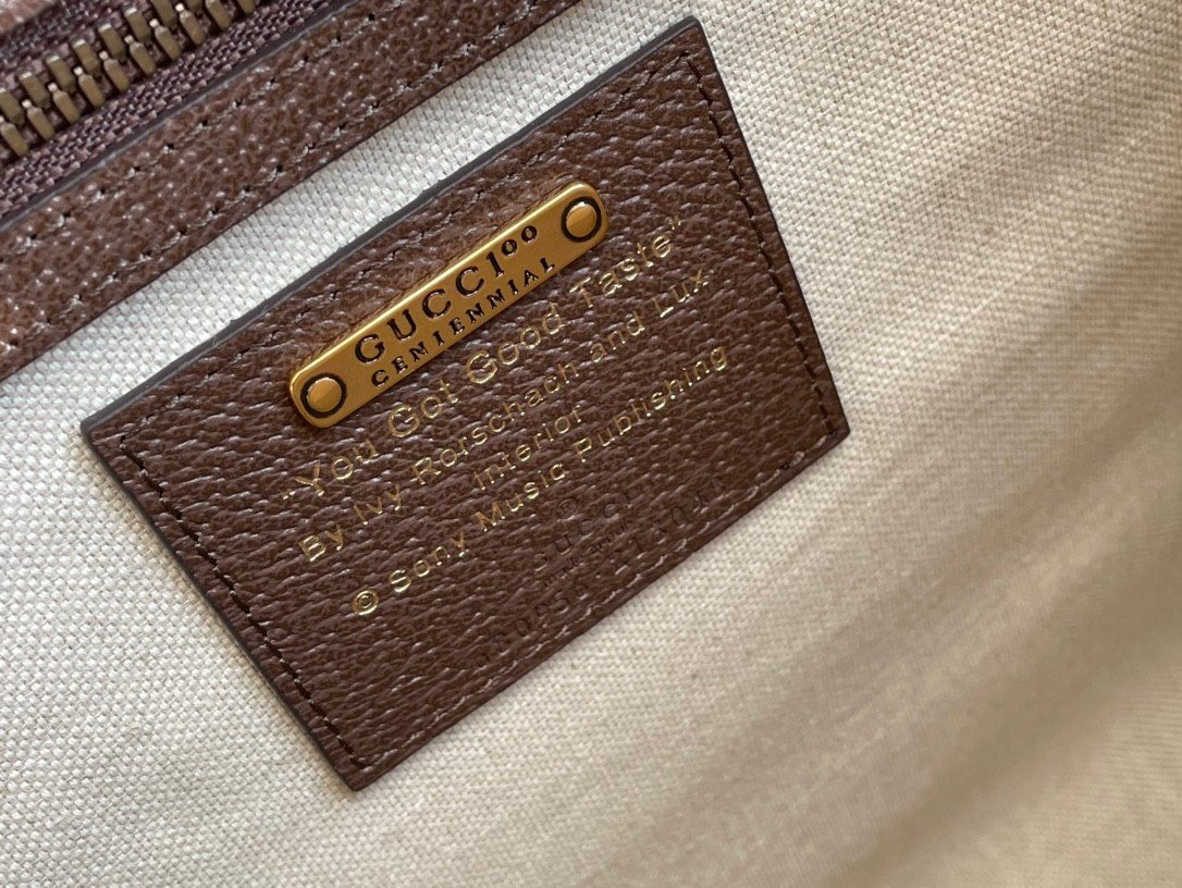Gucci 100 Centennial Medium Tote Bag 31cm Brown Leather with Logo & Quote Print 9
