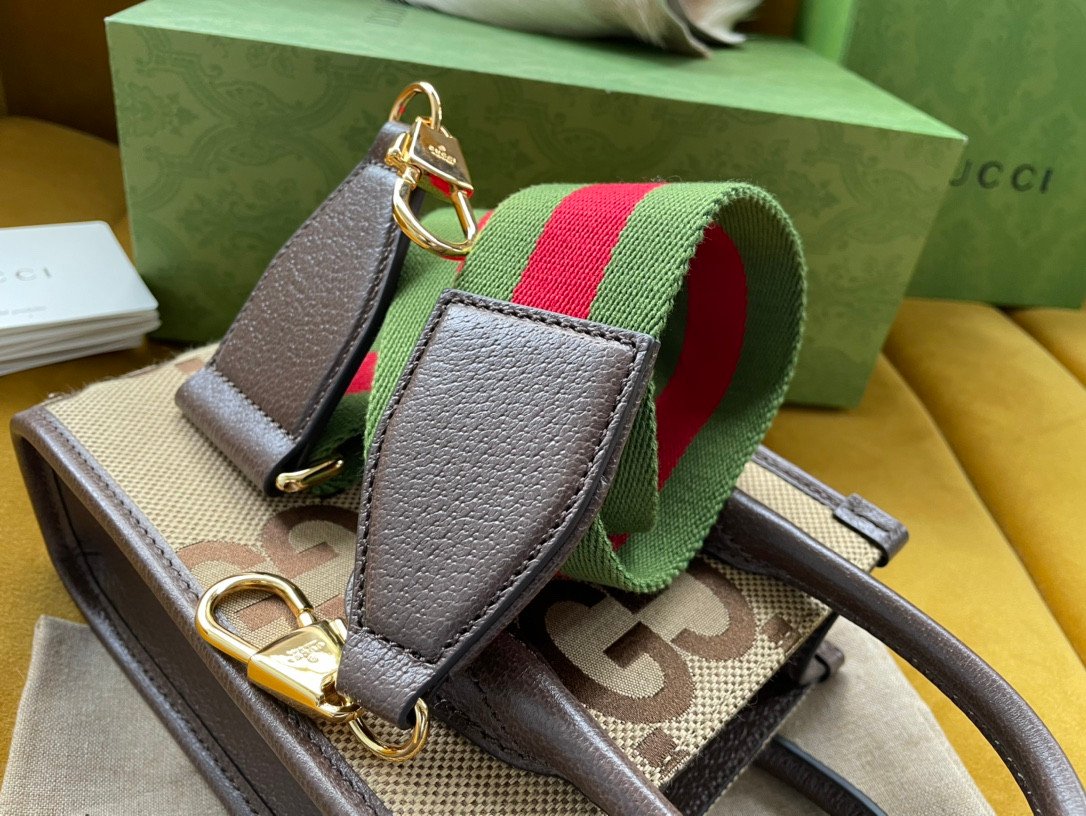 Gucci Retro Mini Tote Bag 16 Jumbo GG Canvas with Web Strap 9