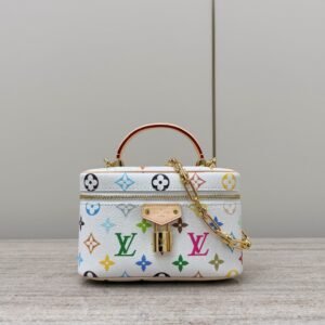 Louis Vuitton x Takashi Murakami Limited Edition Monogram Multicolor Vanity Case PM White Canvas with Gold-Tone Hardware