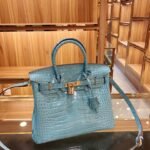 Hermès Queen Birkin Style Crocodile-Embossed Genuine Leather Handbag 30cm with Detachable Shoulder Strap 1