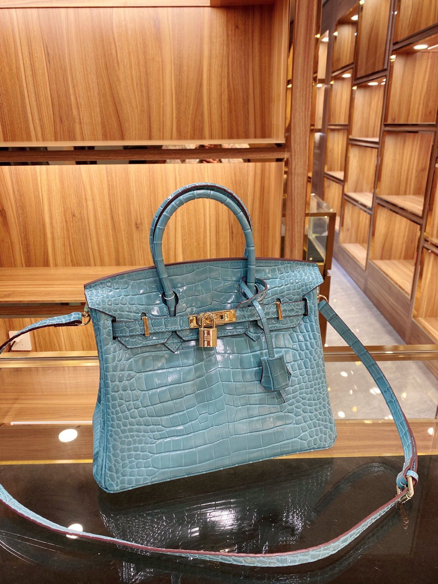 Hermès Queen Birkin Style Crocodile-Embossed Genuine Leather Handbag 30cm with Detachable Shoulder Strap 1