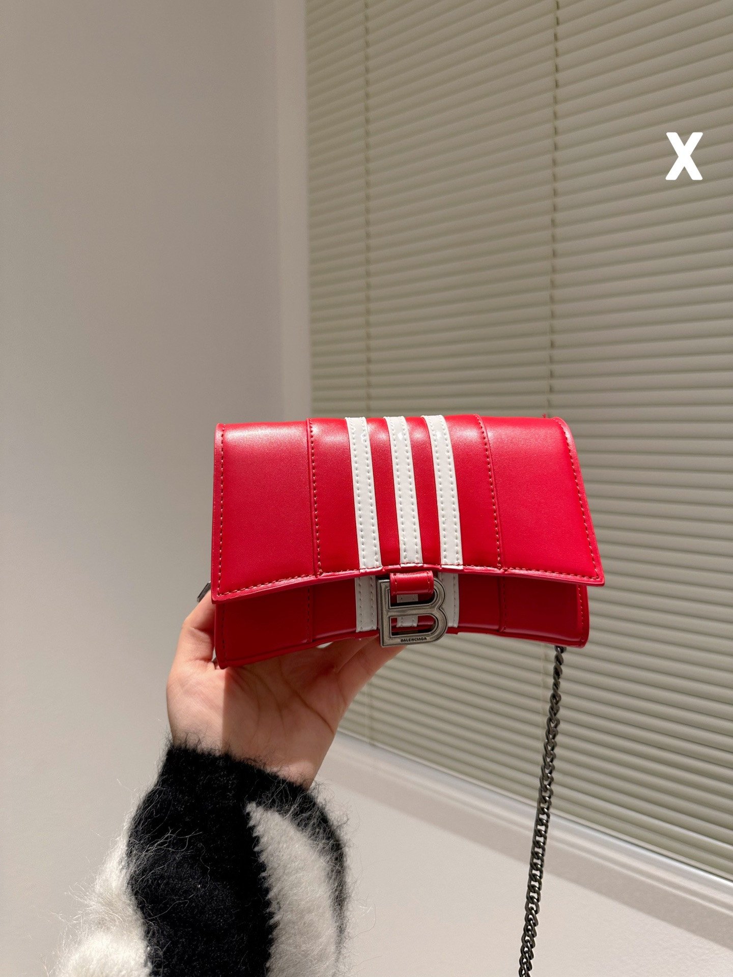 Balenciaga x Adidas Collaboration Hourglass Small Handbag 20cm 3-Stripes Calfskin Chain Crossbody Bag 1