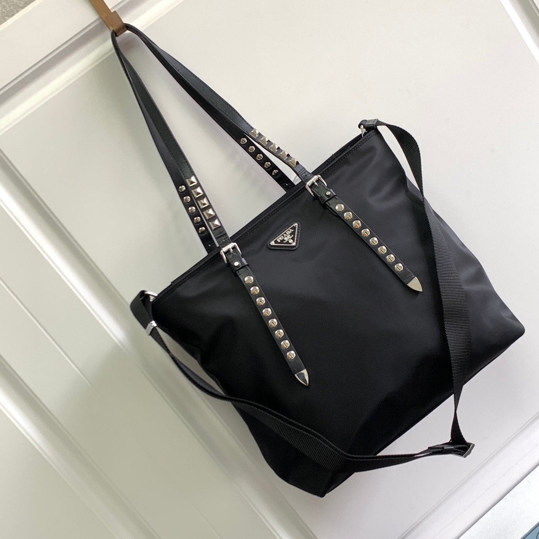 Prada Studded Nylon Tote Bag 34cm The Ultimate Fusion of Edgy Sophistication and Utility 1