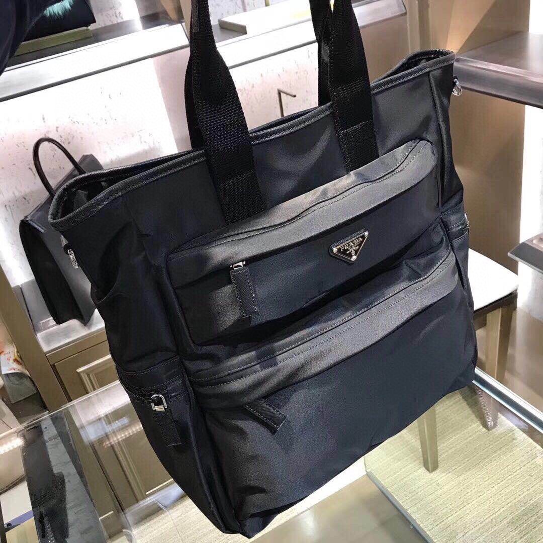 Prada Men’s Premium Re-Nylon Tote Bag Luxury Business & Travel Handbag with Saffiano Leather Trim 1